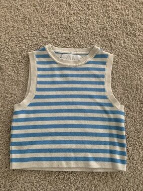 Zara Blue and Cream Striped Knit Tank